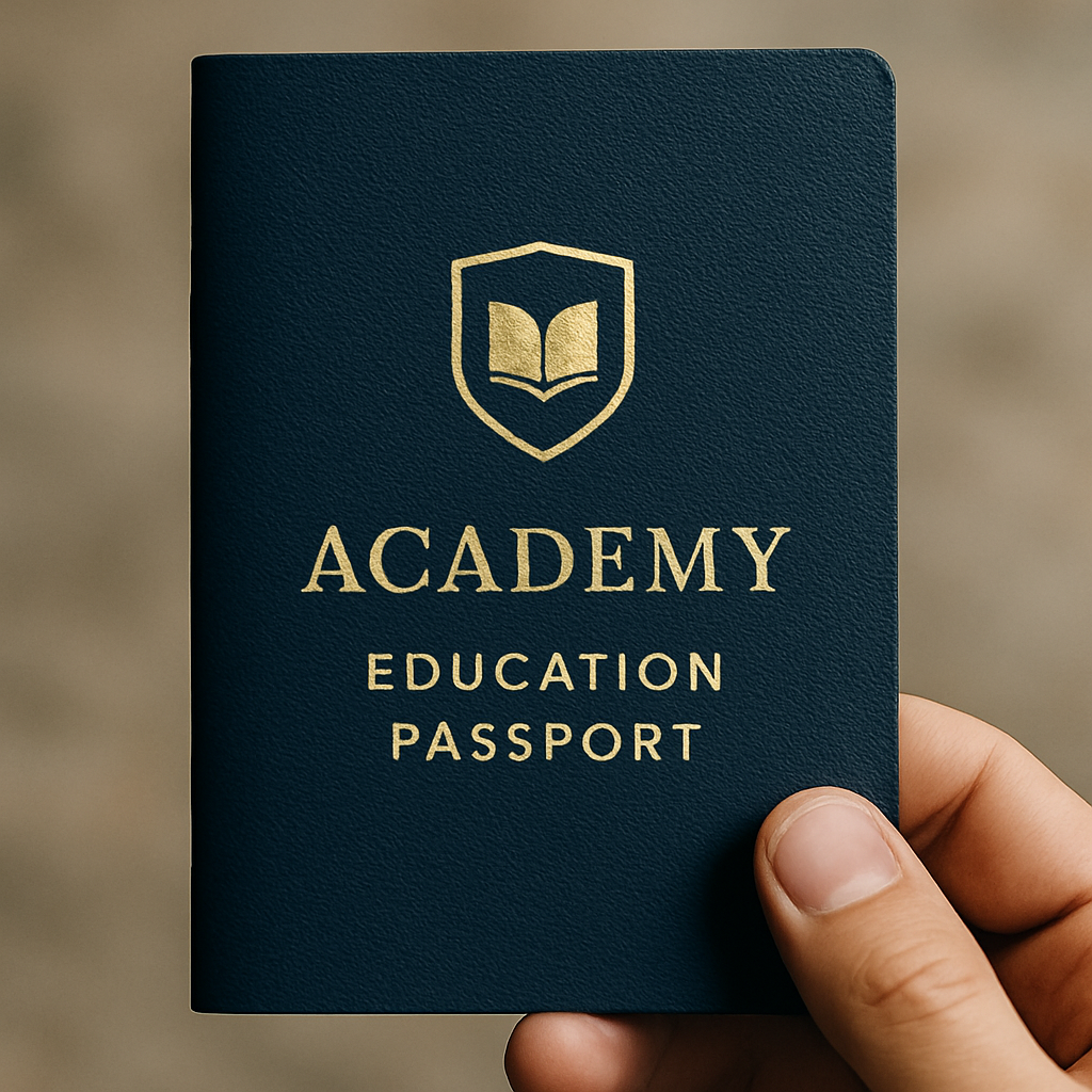 photographic make an image that reflects this and you can use the words Academy Education Passport but dont use the other words i am providing them to-1